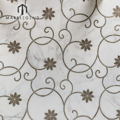 icy bloom gray polished marble waterjet mosaic tile for wall decor