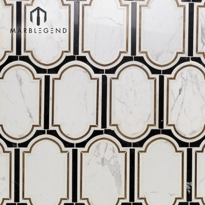 Kitchen backsplash Inara cavalier brass marble waterjet mosaic tile