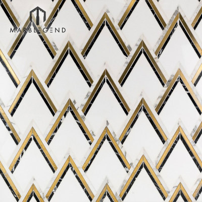 exclusive design backsplash wall vzag Nero And Brass waterjet mosaic tile