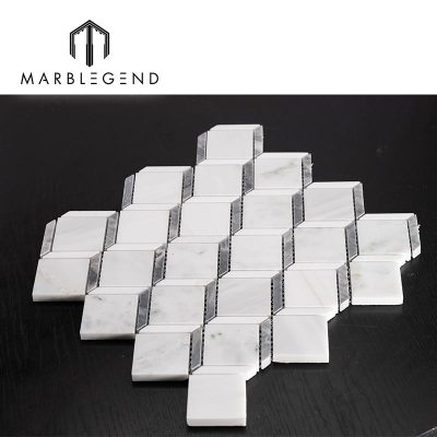 custom diamond grey and white marble 3D mosaic flooring tiles factory price milano white mosaic bathroom wall tiles