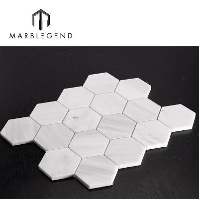 Bespoke kitchen pentagon white mosaic tile wholesale factory price natural milano white marble mosaic flooring tiles